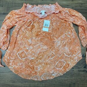 NEW Michael Kors Women Small Off Shoulder Orange Paisley Resortwear Cottage Boho